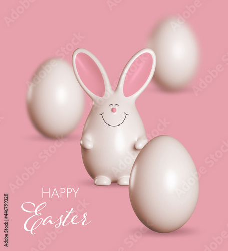 3d Easter bunny. Design element for greeting card, invitation or banner