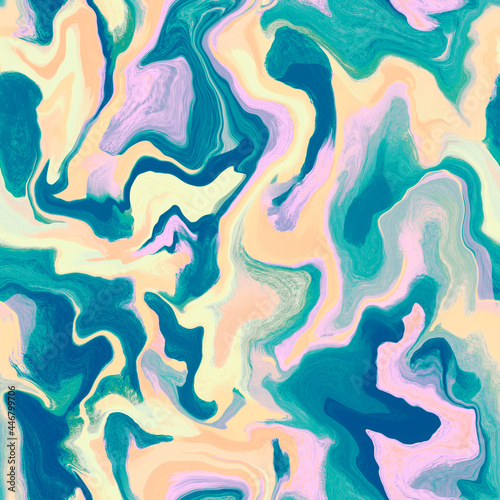 Abstract marble seamless pattern. Hand drawn acrylic illustration. Texture for print  fabric  textile  wallpaper. Colorful background in blue  pink  yellow colors.