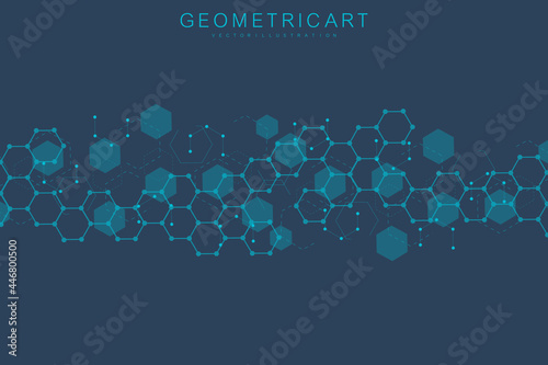 Hexagonal abstract background. Big Data Visualization. Global network connection. Medical, technology, science background. Vector illustration.