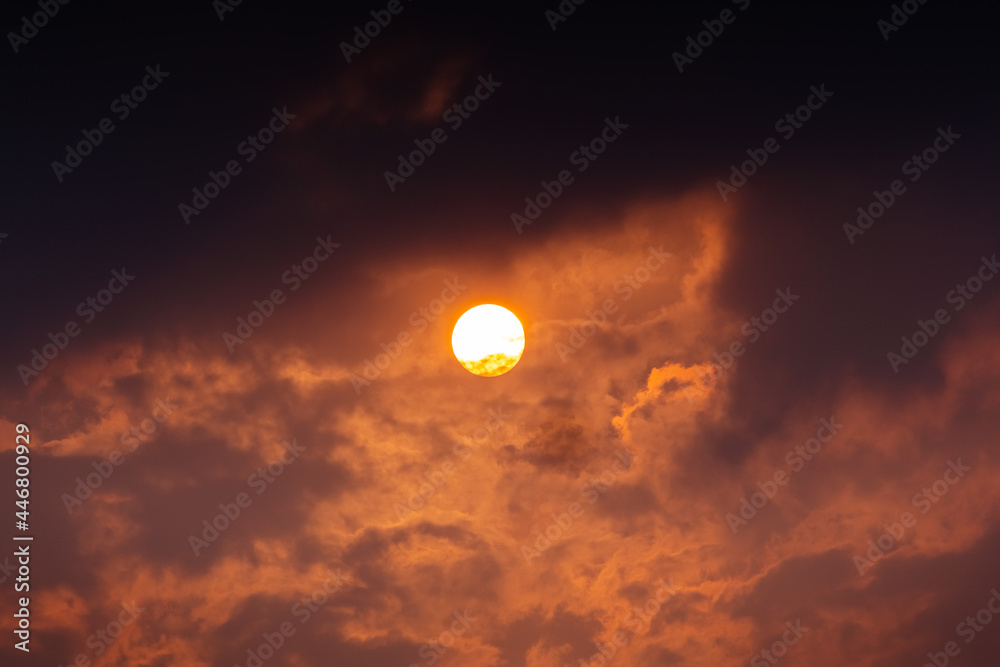 Orange color sky on sunset background