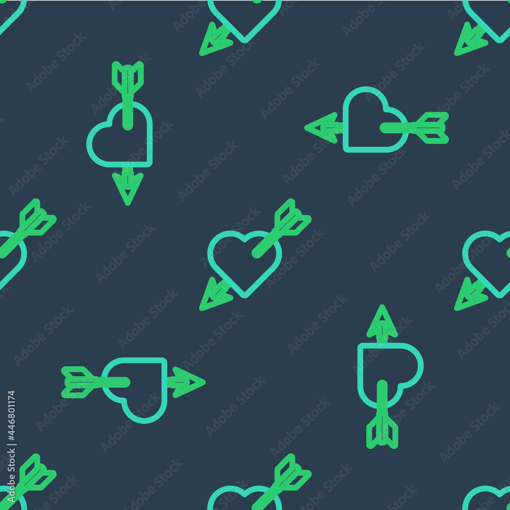 Line Amour symbol with heart and arrow icon isolated seamless pattern on blue background. Love sign. Valentines symbol. Vector Line Amour symbol with heart and arrow icon isolated seamless pattern on blue background. Love sign. Valentines symbol. Vector