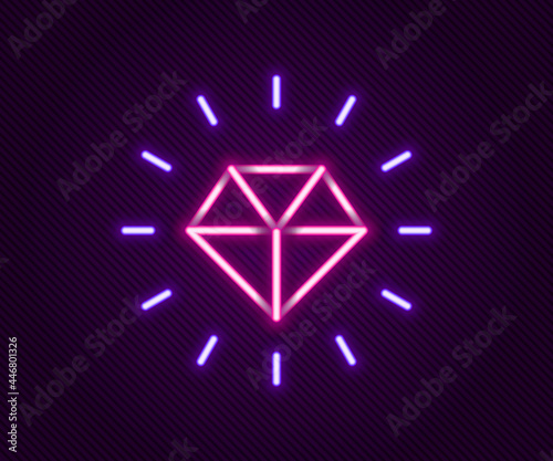 Glowing neon line Diamond icon isolated on black background. Jewelry symbol. Gem stone. Colorful outline concept. Vector