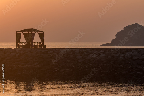 Gazebo by the sea at sunrise in Fujairah (UAE)