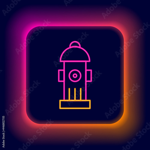 Glowing neon line Fire hydrant icon isolated on black background. Colorful outline concept. Vector