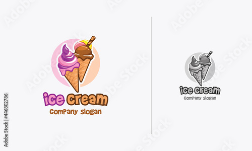 Ice Cream logo-vector design template  Ice Cream cone  in cartoon style illustration for t-shirt design  sign  logo concept  illustration on menu board  etc. 