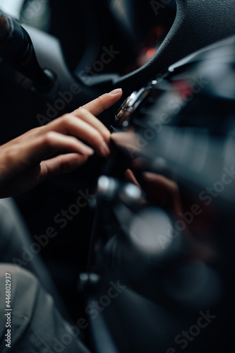 A driver, making a turn, safely, during the drive. © bnenin