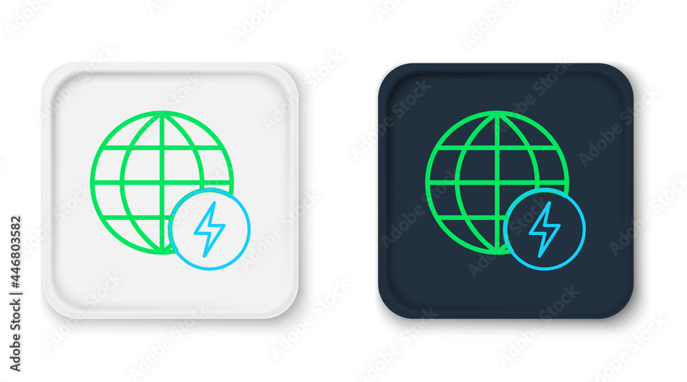 Line Global energy power planet with flash thunderbolt icon isolated on white background. Ecology concept and environmental. Colorful outline concept. Vector Line Global energy power planet with flash thunderbolt icon isolated on white background. Ecology concept and environmental. Colorful outline concept. Vector