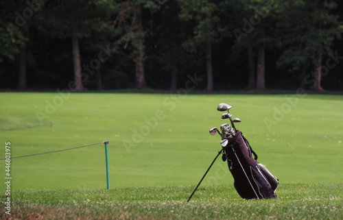 tool for golf in the Green grass field - activity concept photo