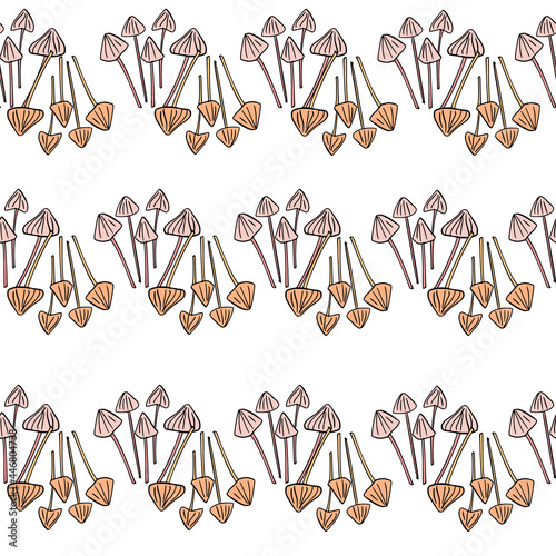 Isolated seamless pattern with contoured psilocybe semilanceata mushroom print. White background.
