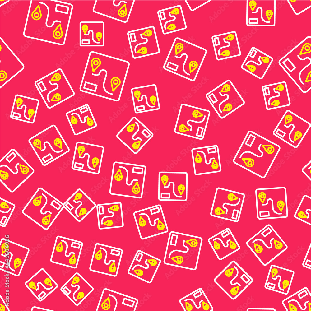 Line Route location icon isolated seamless pattern on red background. Train line path of train road route with start point GPS and dash line. Vector Line Route location icon isolated seamless pattern on red background. Train line path of train road route with start point GPS and dash line. Vector