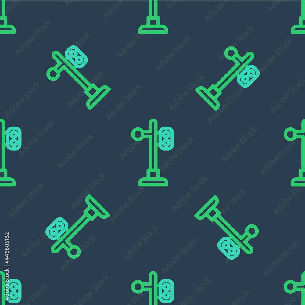 Line Train traffic light icon isolated seamless pattern on blue background. Traffic lights for the railway to regulate the movement of trains. Vector Line Train traffic light icon isolated seamless pattern on blue background. Traffic lights for the railway to regulate the movement of trains. Vector