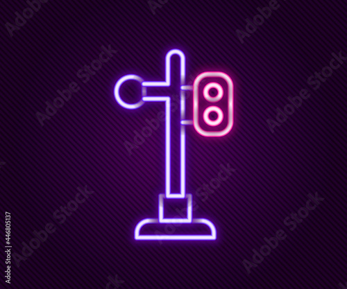 Glowing neon line Train traffic light icon isolated on black background. Traffic lights for the railway to regulate the movement of trains. Colorful outline concept. Vector