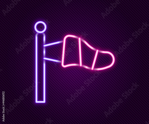 Glowing neon line Cone meteorology windsock wind vane icon isolated on black background. Windsock indicate the direction and strength of the wind. Colorful outline concept. Vector