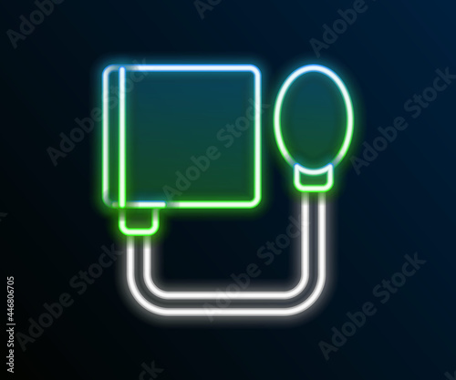 Glowing neon line Blood pressure icon isolated on black background. Colorful outline concept. Vector
