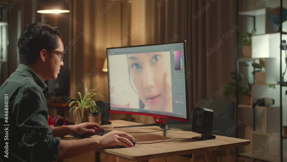 Asian Male Digital Editor Works In Photo Editing Software On His Personal Computer With Big Display, He Works At Night
Asian Male Digital Editor Works In Photo Editing Software On His Personal Computer With Big Display, He Works At Night