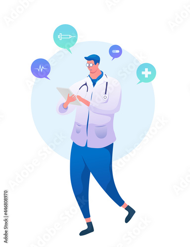 a doctor or health worker is standing carrying a diagnosis book, vector illustration of a health worker