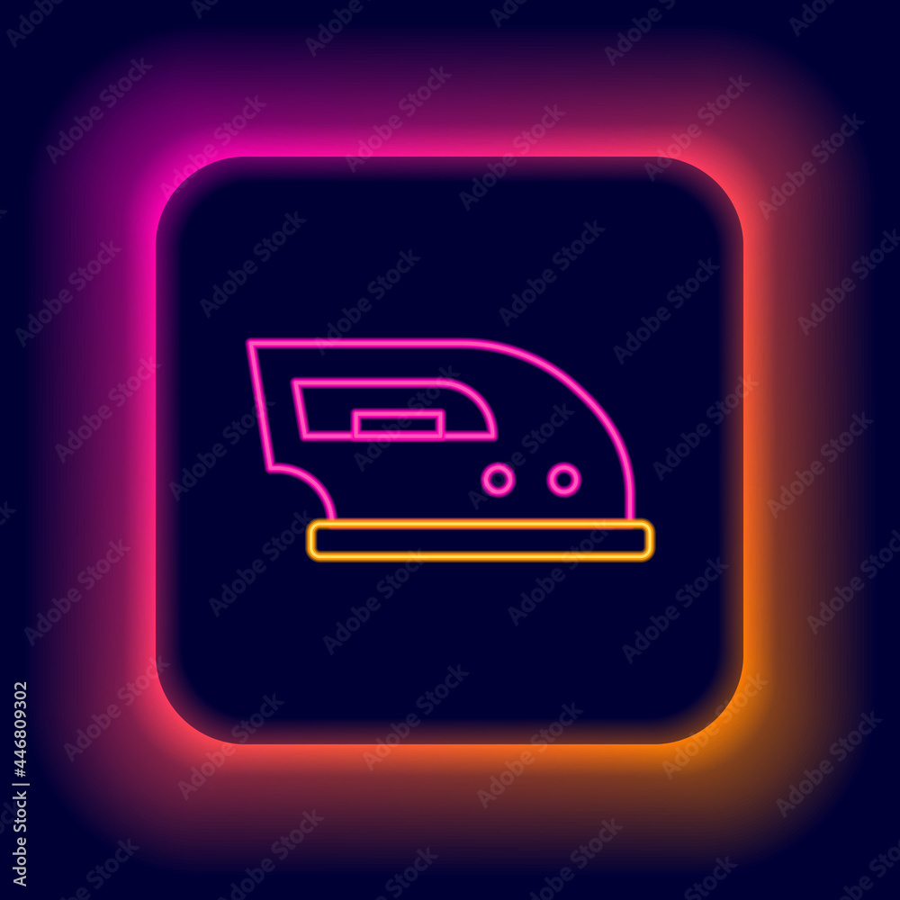Glowing neon line Electric iron icon isolated on black background. Steam iron. Colorful outline concept. Vector Glowing neon line Electric iron icon isolated on black background. Steam iron. Colorful outline concept. Vector