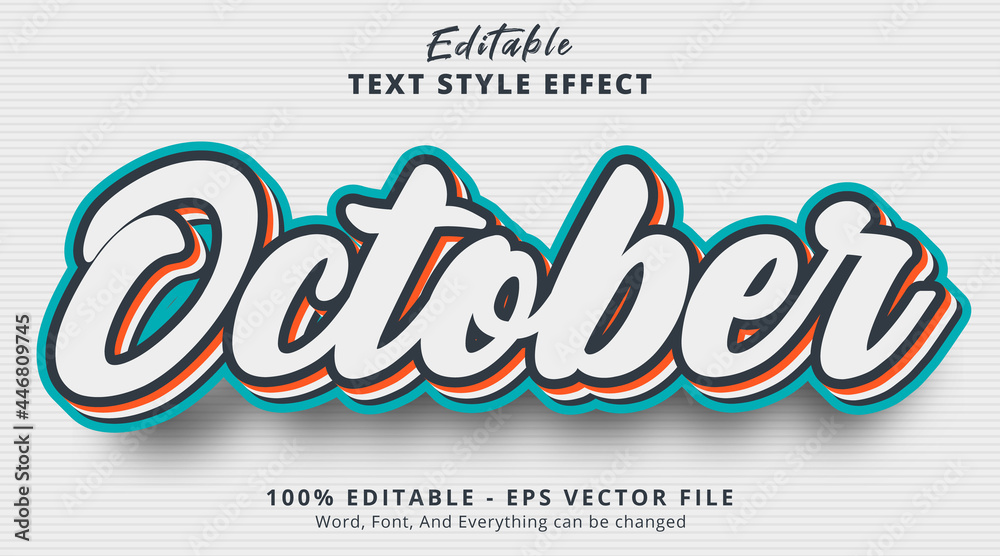 Editable text effect, October text with layered color combination style effect