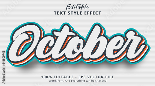 Editable text effect, October text with layered color combination style effect photo