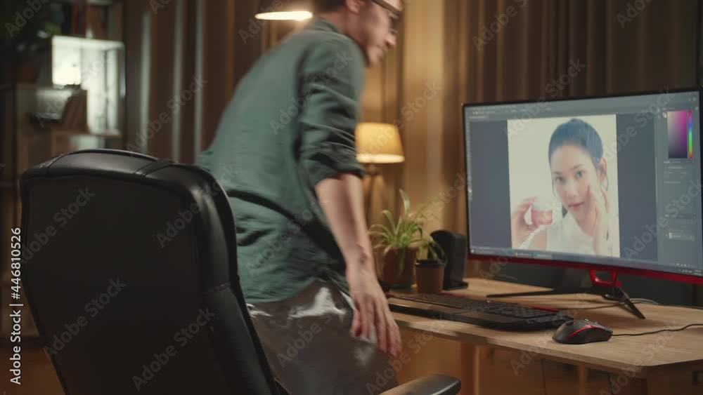 Asian Male Digital Editor Start Works In Photo Editing Software On His Personal Computer With Big Display, He Works At Night
Asian Male Digital Editor Start Works In Photo Editing Software On His Personal Computer With Big Display, He Works At Night