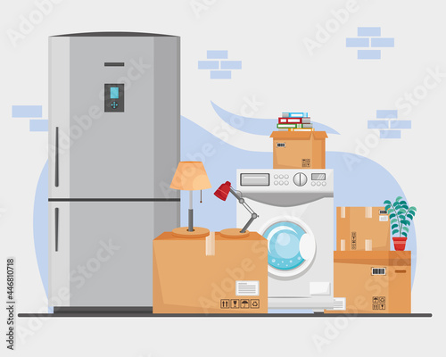 moving boxes and appliances