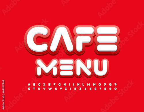 Vector bright template Cafe Menu. Modern Red and White Font. Stylish Alphabet Letters and Numbers set