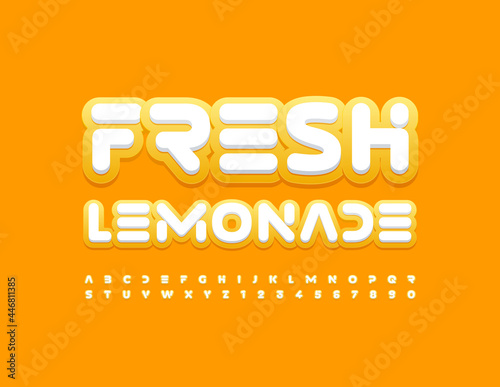 Vector yellow sign Fresh Lemonade with abstract Font. Modern style Alphabet Letters and Numbers set