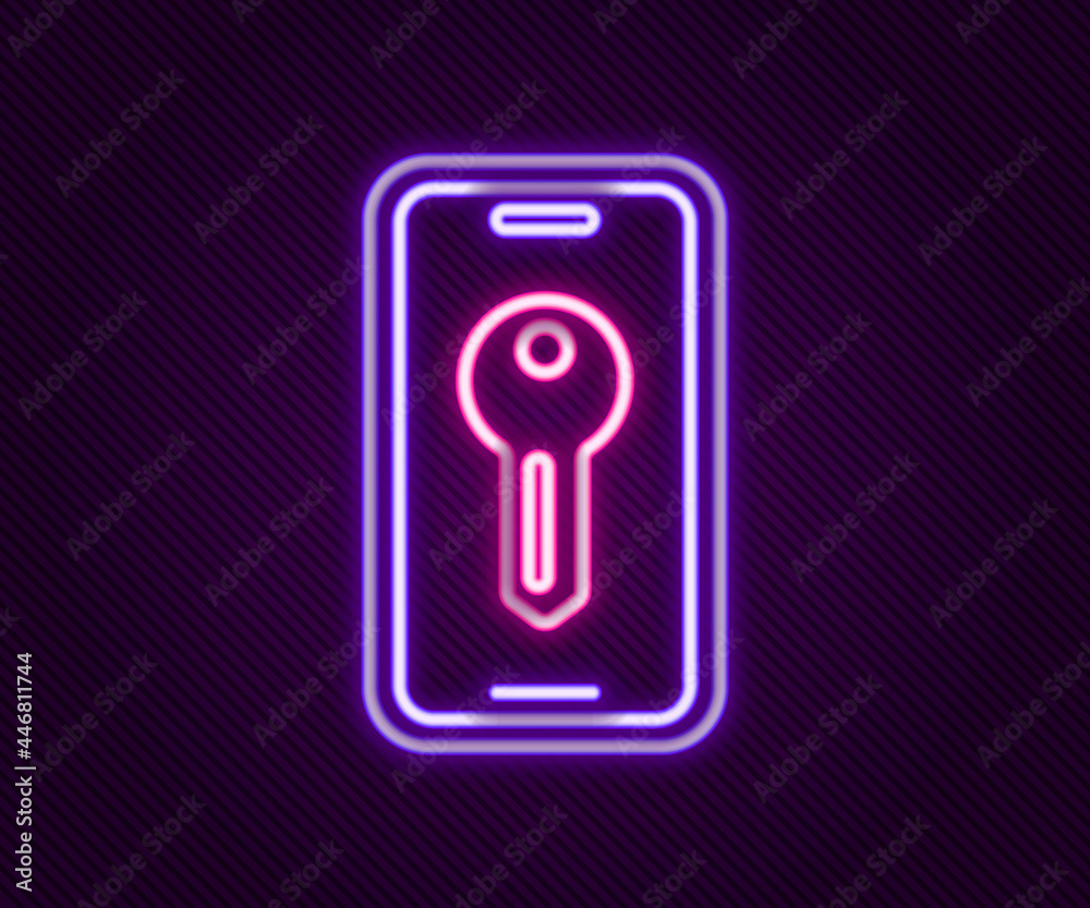 Glowing neon line Smart key icon isolated on black background. Colorful outline concept. Vector Glowing neon line Smart key icon isolated on black background. Colorful outline concept. Vector
