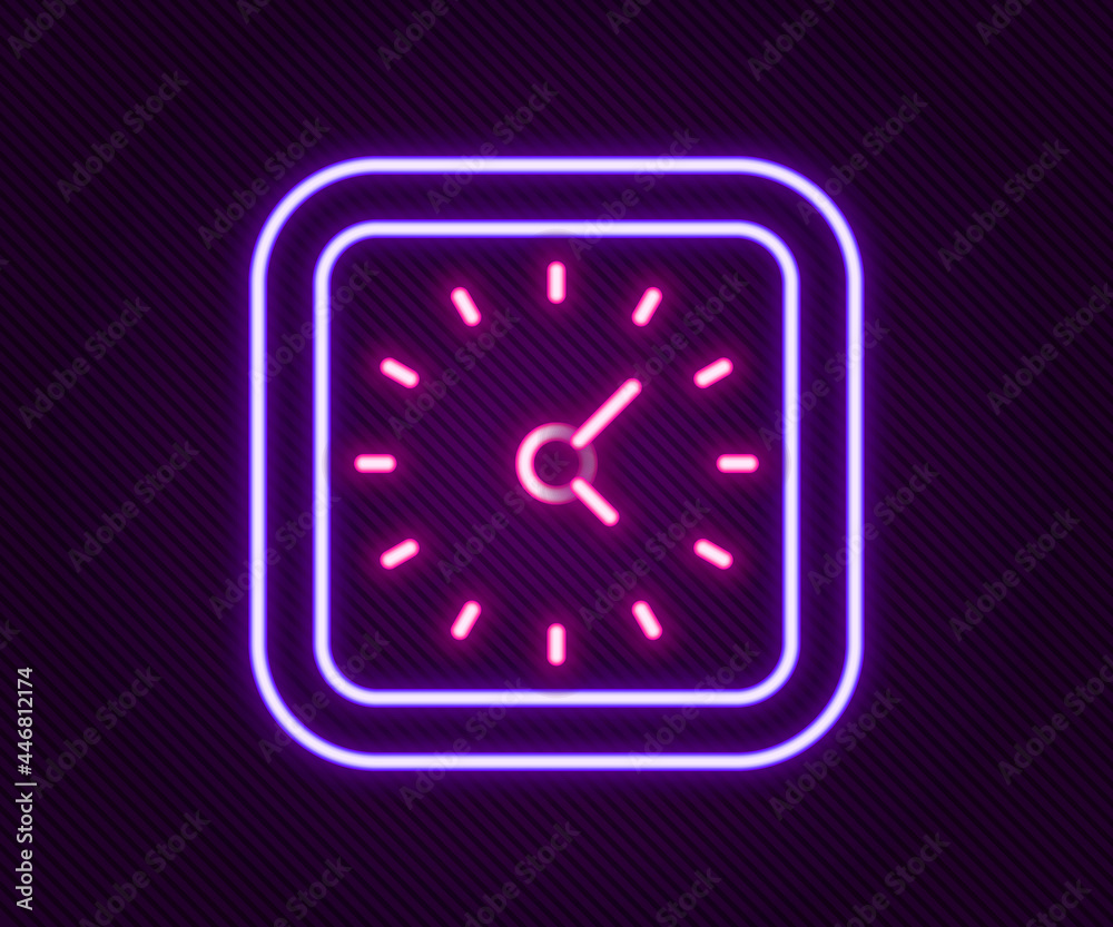 Glowing neon line Clock icon isolated on black background. Time symbol. Colorful outline concept. Vector