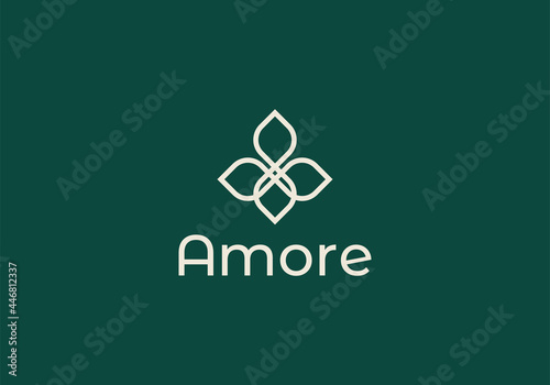 Luxury elegant jasmine flower logo linear line art monogram style. Flower symbol. Beauty, spa, salon, cosmetics or boutique logo and more business.
