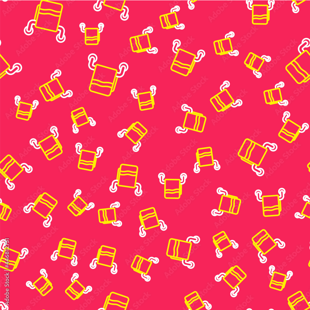 Line Towel on a hanger icon isolated seamless pattern on red background. Bathroom towel icon. Vector Line Towel on a hanger icon isolated seamless pattern on red background. Bathroom towel icon. Vector