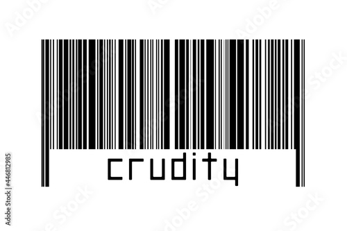 Barcode on white background with inscription crudity below photo
