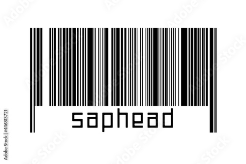 Digitalization concept. Barcode of black horizontal lines with inscription saphead photo