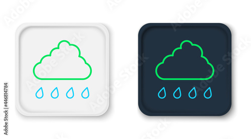 Line Cloud with rain icon isolated on white background. Rain cloud precipitation with rain drops. Colorful outline concept. Vector