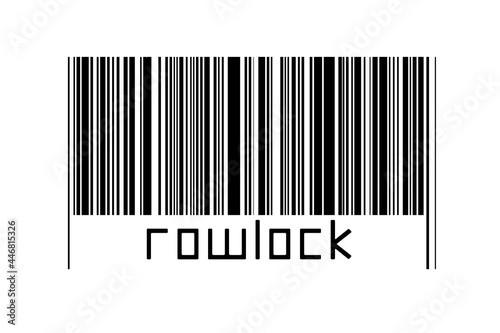 Barcode on white background with inscription rowlock below photo