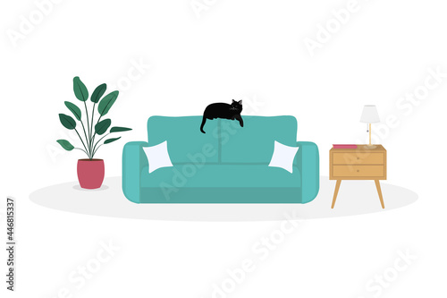 Cat on armchair vector illustration on flat style