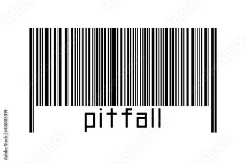 Digitalization concept. Barcode of black horizontal lines with inscription pitfall photo