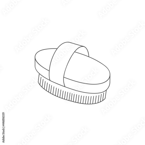 Vector linear illustration wood dry brush for scrubbing body. Beauty tool.