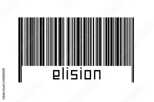 Barcode on white background with inscription elision below photo
