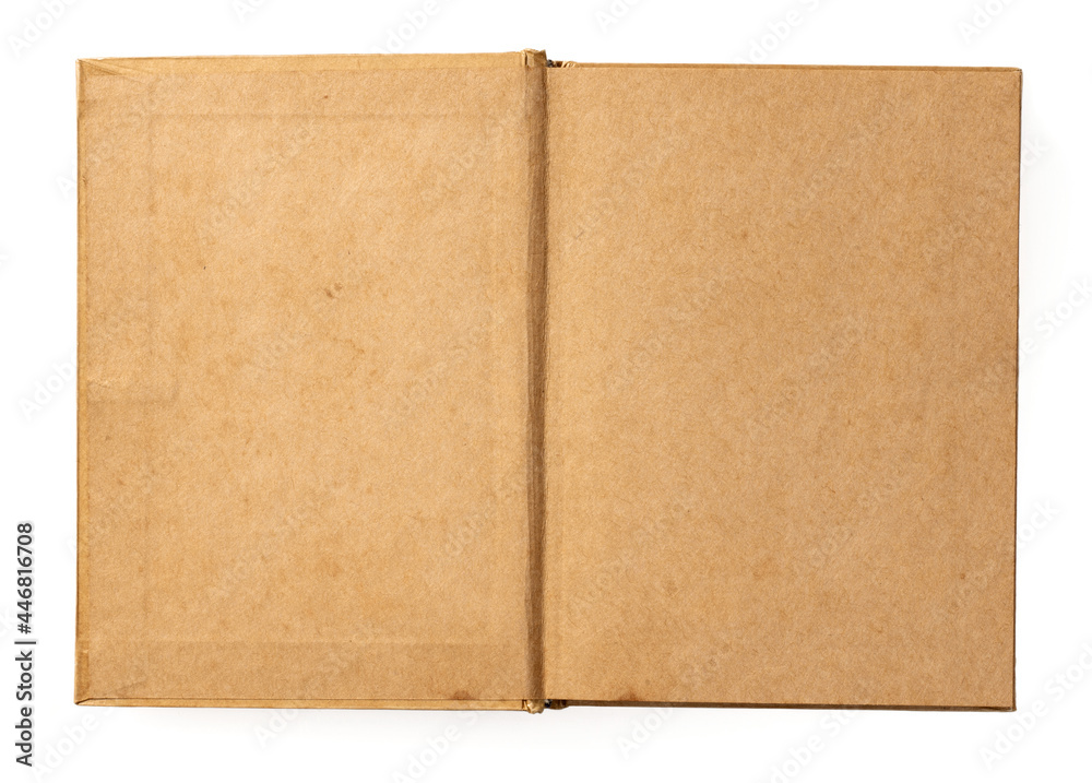One kraft notebook isolated on white background, top view