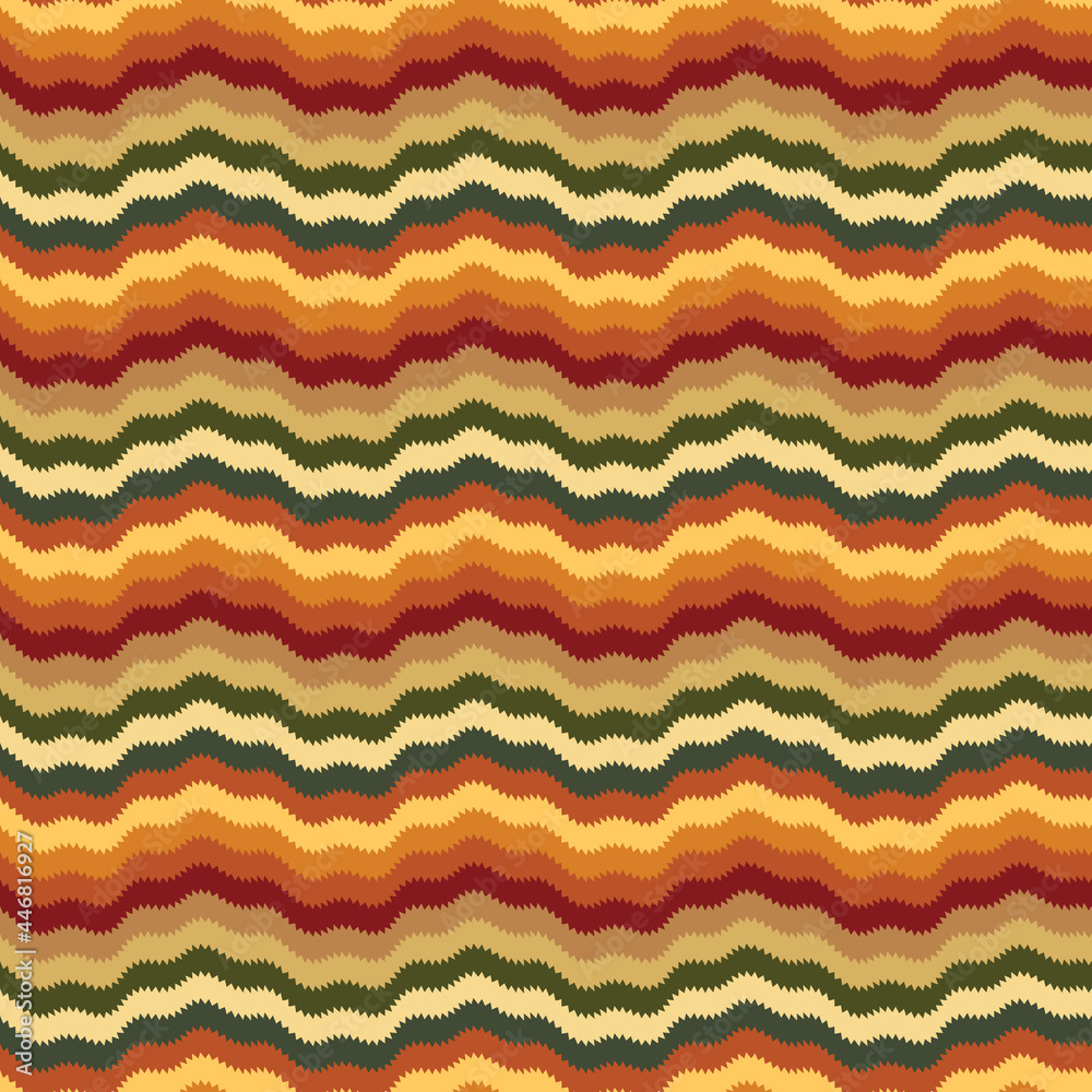 Abstract seamless pattern of orange, yellow and green waves. Earth texture. Textile design
