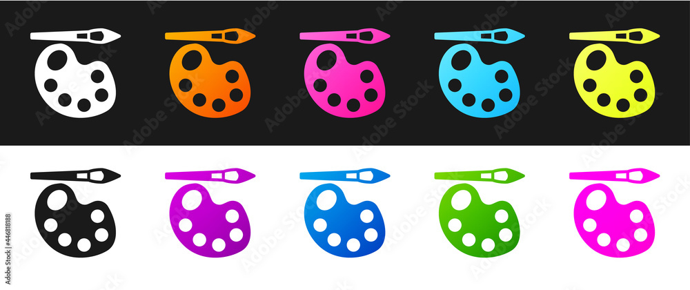 Set Paint brush with palette icon isolated on black and white background. Vector Set Paint brush with palette icon isolated on black and white background. Vector