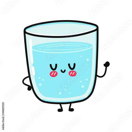 Cute funny glass of water character. Vector hand drawn cartoon kawaii character illustration icon. Isolated on white background. Glass of water character concept