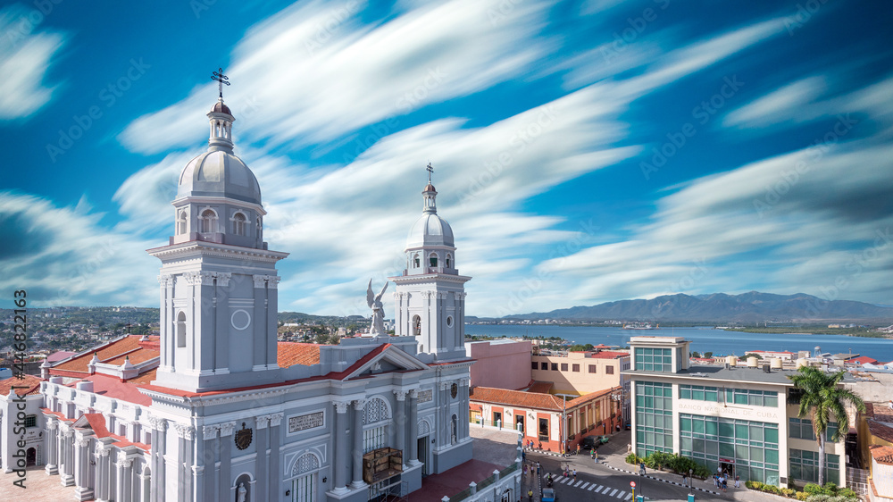 Catholic colonial cathedral in Santiago de Cuba, Cuba. National Monument and tourist attraction