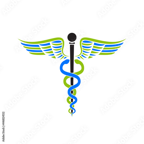 Aesculapius logo icon medical pharmacy cartoon vector illustration on white background