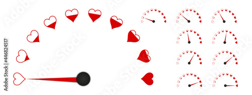 Love Gauge Meter - Vector Illustrations Set - Isolated On White Background