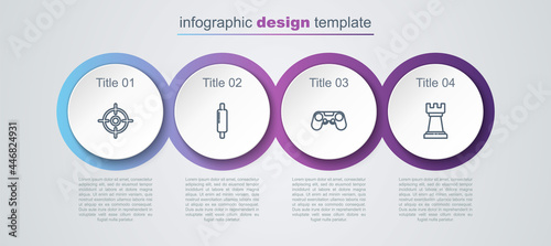 Set line Target sport, Rolling pin, Gamepad and Business strategy. Business infographic template. Vector
