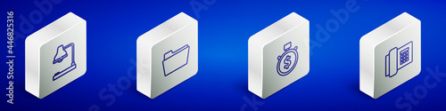 Set Isometric line Table lamp, Document folder, Time is money and Telephone icon. Vector
