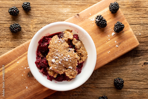 a bowl of blackberry cobbler photo