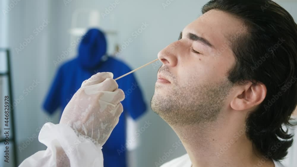 PCR antigen test process, Doctor medical staff worker wearing ...